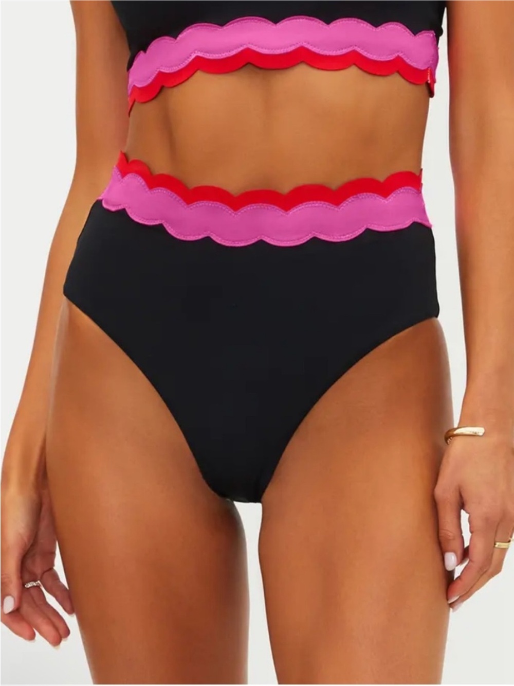 New! Beach Riot Harriet High Waist Scallop Bikini Bottoms Black 34166